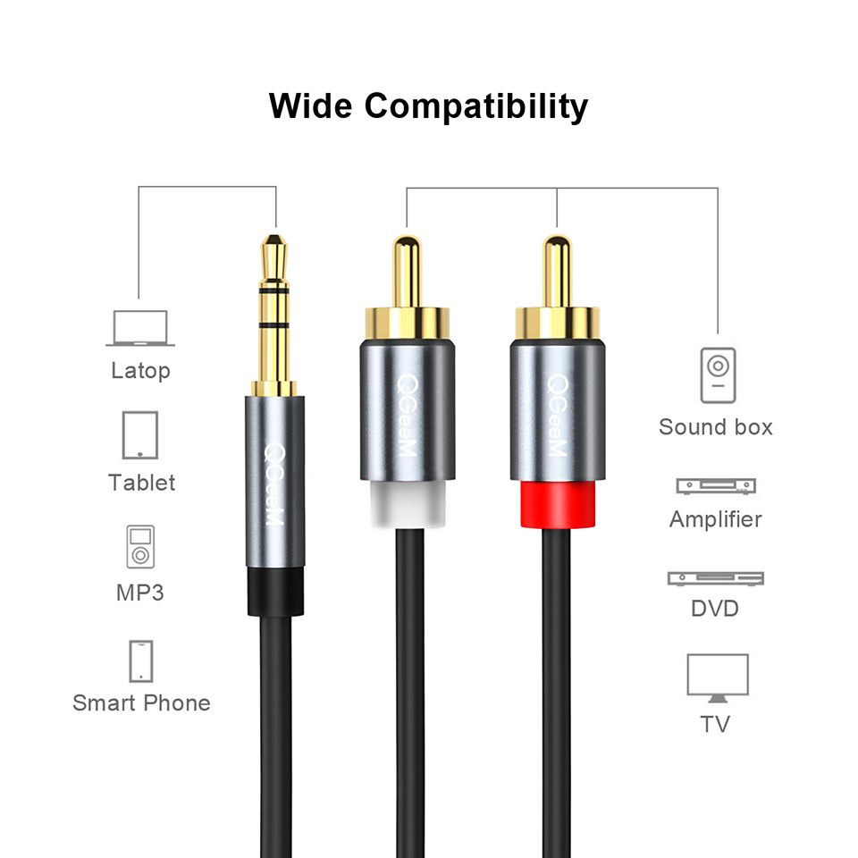 QGeeM RCA كابل 2RCA إلى 3.5 ال - مراجعة Home Cinema Beamer وسعره