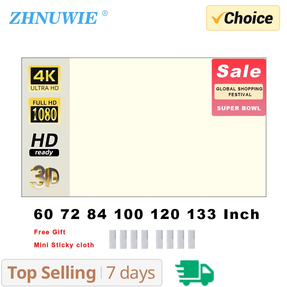 شاشة عرض ZHNUWIE شبكة بيضاء مض - مراجعة Projector Screen 100 Inch وسعره