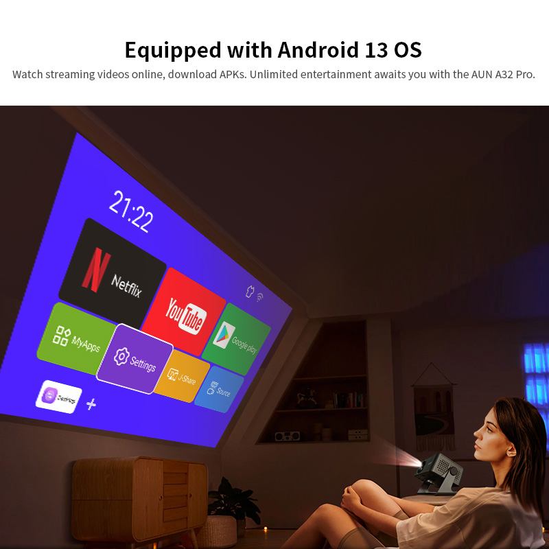 AUN A32 Pro أندرويد 13 العارض  - مراجعة Home Cinema Mini وسعره